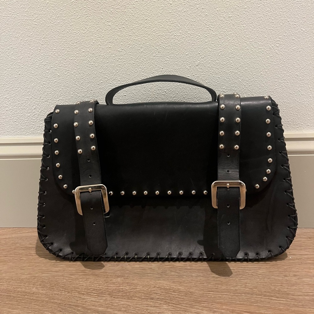 Vintage Leather Stud Messenger Briefcase Bag
